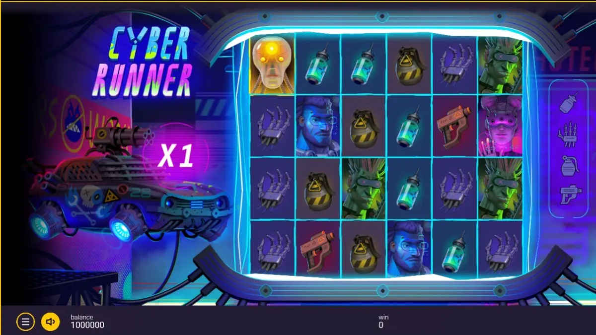 Cyber Runner slot machine neon cyberpunk interface